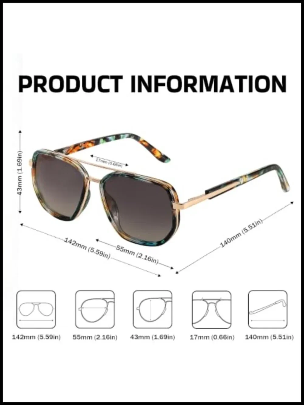 Polarized Aviator Sunglasses TR90 Frame UV400 Double Bridge Retro Shades